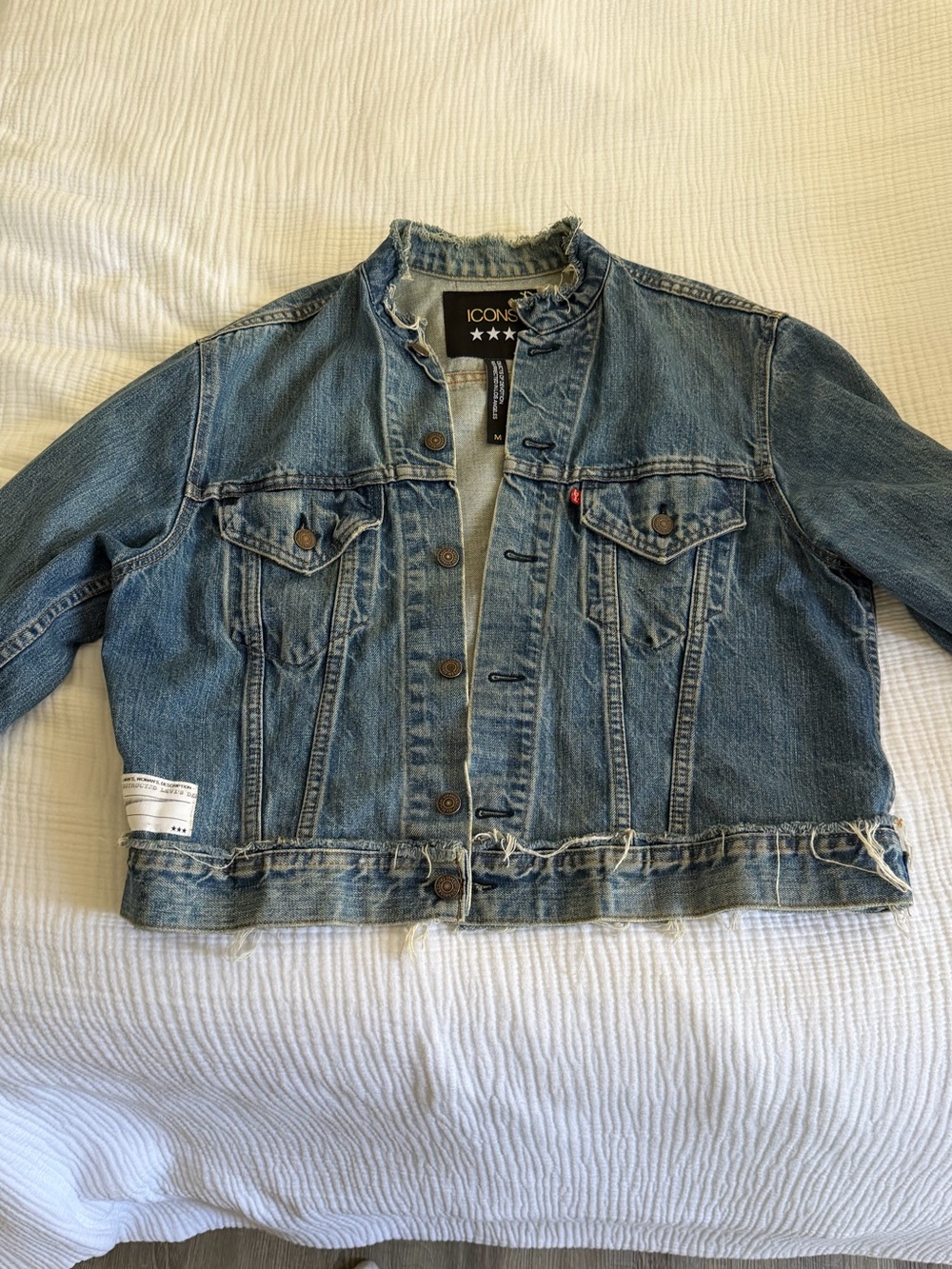 ICON Blue Distressed Cropped Denim Jacket